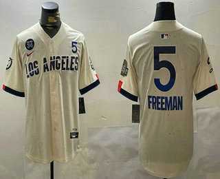 Mens Los Angeles Dodgers #5 Freddie Freeman Number Cream 2024 World Series City Connect Limited Stitched Jersey